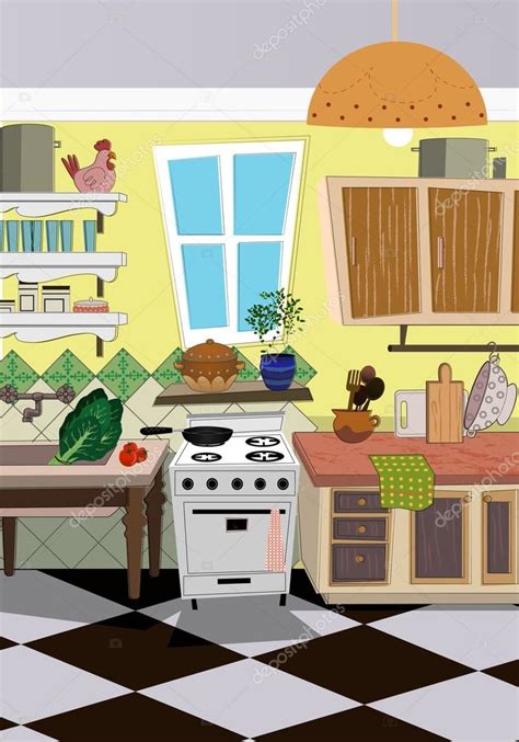 Discover inspiration for your kitchen remodel and discover ways to makeover your space for countertops, storage inspiration for a timeless kitchen remodel in dc metro onyx backsplash, w tah mahal quartzite countertops w arched over stove. Cozinha desenho animado estilo fundo — Vetor de Stock ...
