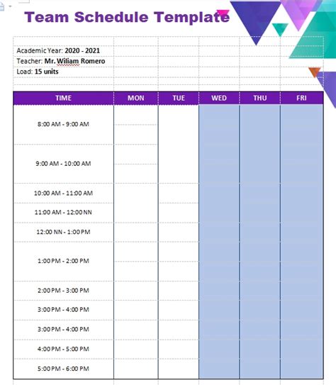 10 8 Team Schedule Template Template Business Psd Excel Word Pdf