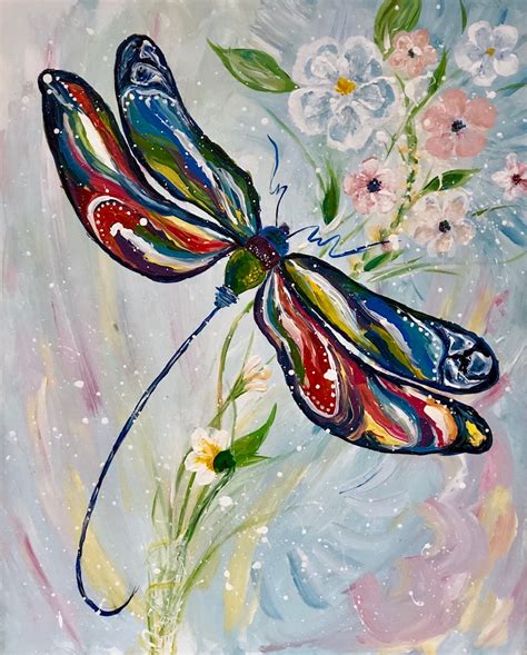 Whimsical Dragonfly Painting On 16 X 20 Canvas 30person
