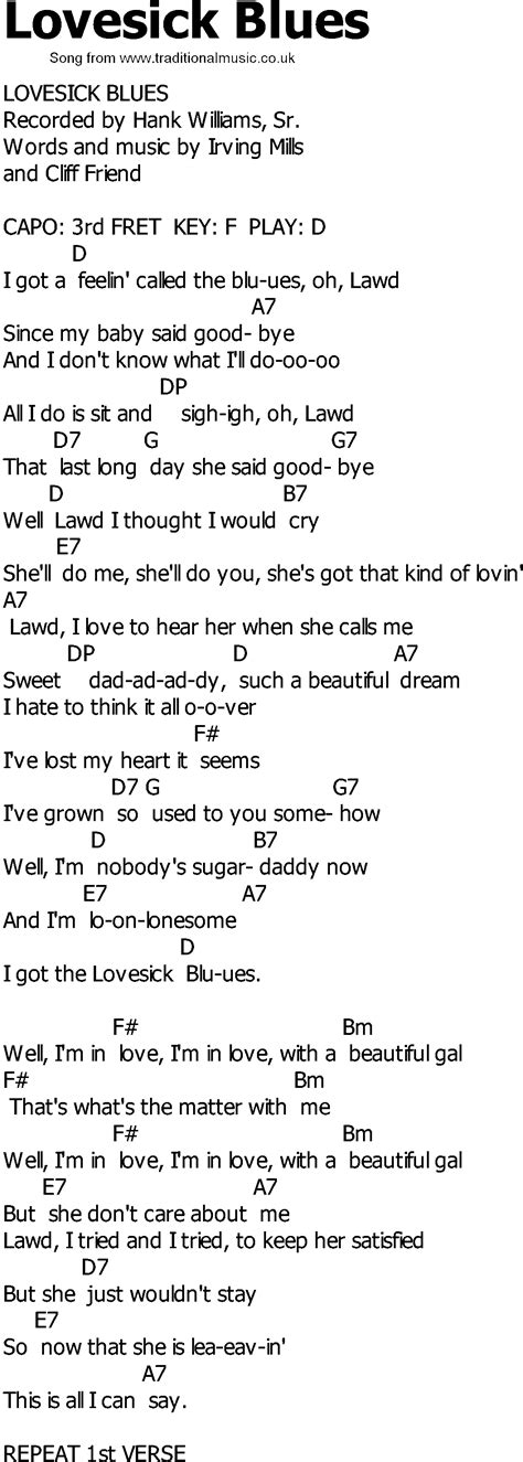 Old Country Song Lyrics With Chords Lovesick Blues