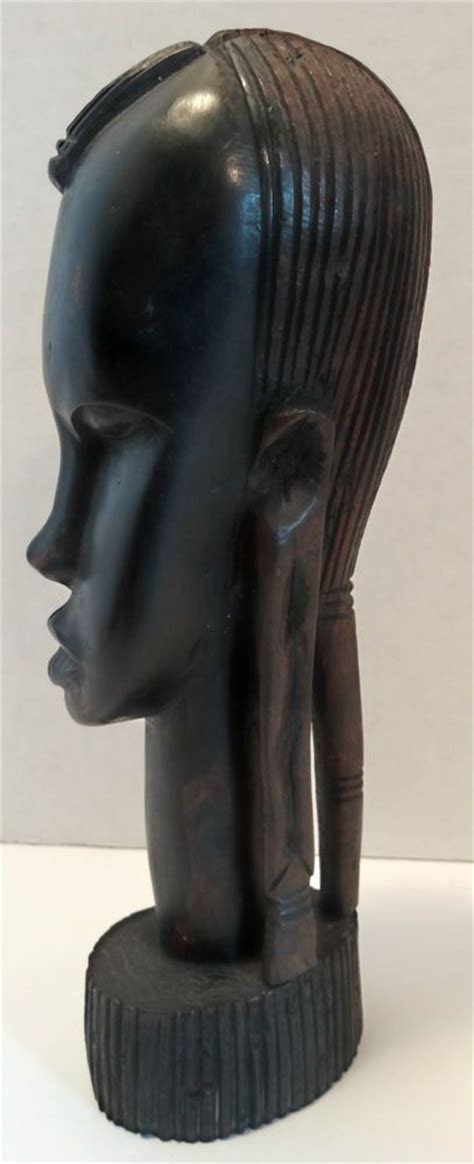 Vintage Ebony Wood Sculpture African Woman Head Hand Carved Tribal 9