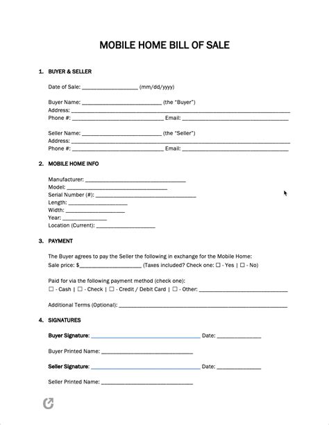 Printable Simple Mobile Home Purchase Agreement Printable Form