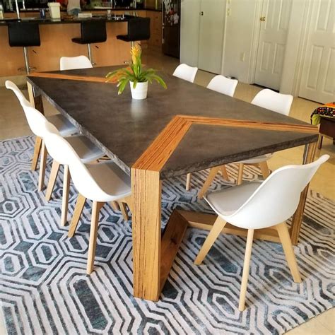 Concrete Dining Table 4 Post Base Hardwood Loop Feature Inlay Etsy Australia