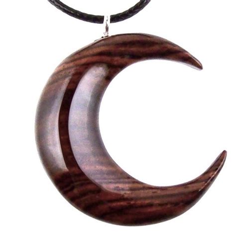 Hand Carved Moon Necklace Wooden Crescent Moon Pendant Wood Etsy