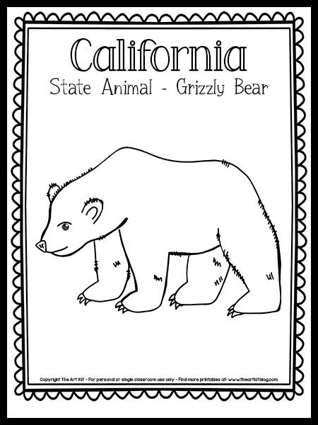 California State Animal Coloring Page Grizzly Bear Free Printable