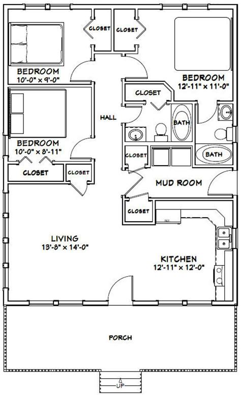 28x36 House 3 Bedroom 2 Bath 1008 Sq Ft Pdf Floor Etsy Small House