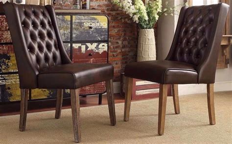 19.75 w set of 2 modern dining chair rounded modern wingback soft faux leather. Brown Bonded Leather Tufted Wingback Hostess Accent Dining ...