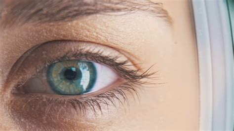Close Up A Human Eye With A Blue Gray Iris A Fluffy