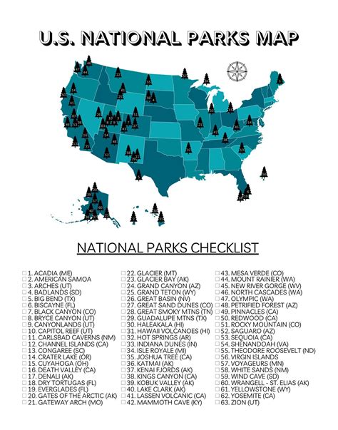 Your Printable Us National Parks Map With All 63 Parks 2021 In 2021