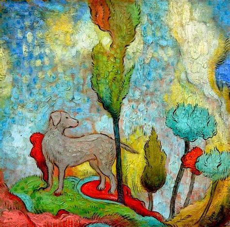 Fauvism Art A Brightly Coloured Painting With A Dog In A Landscape And