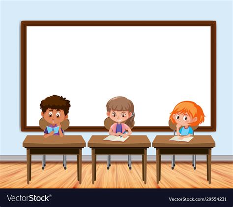Frame Design With Board And Students In Classroom Vector Image
