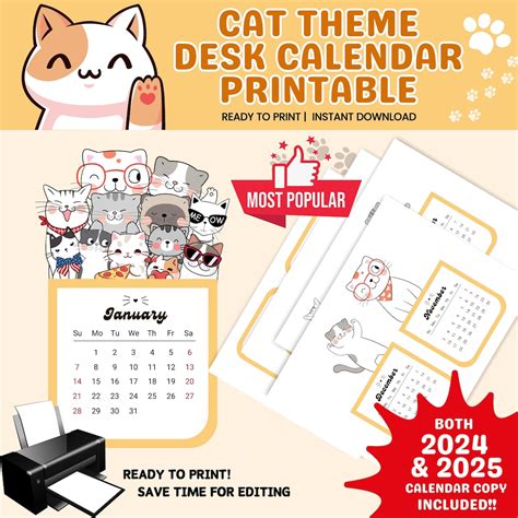 2024 Cat Desk Calendar Printable Mini Calendar Printable Monday And