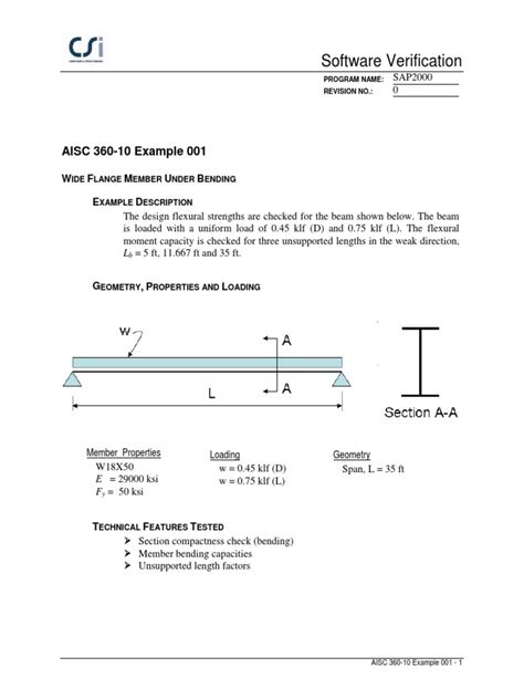 Aisc 360 10 Example 001 Bending Beam Structure