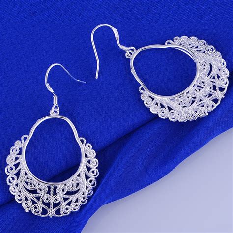 Silver Plated Earrings Silver Fashion Jewelry Hollow Shiny Iliarcpa