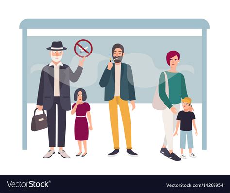 passive smoking concept man smokes at a bus stop vector image