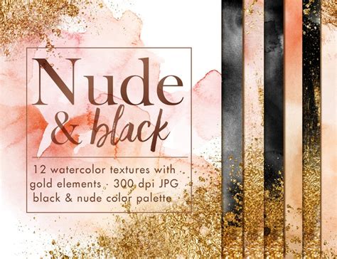 Black And Nude Digital Papers With Gold Foil Black Watercolor Etsy