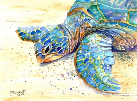 Original Sea Turtle Watercolor Painting Kauai Art Hawaiian