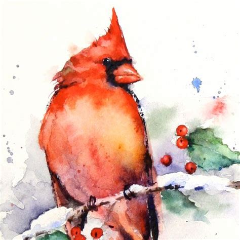Cardinal And Holly Watercolor Print Cardinal Painting Bird Art By Dean Crouser Etsy