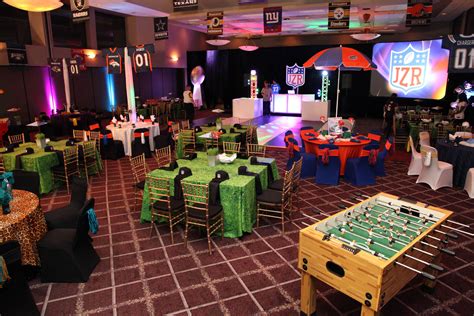 You can use a sports theme in your master bedroom if you want and if your spouse or partner is okay with it. Sports themed Bar Mitz Vah | Room Decor and Lighting ...
