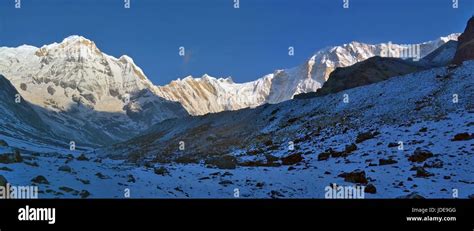 Snowy Mountain Landscape Panorama In Himalaya Sunrise Annapurna South