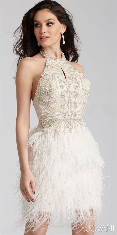 Dazzling Embellished Feather Fitted Cocktail Dress By Jovani Cocktail