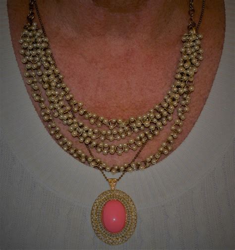 Vintage Multi Strand Seed Pearl Necklace With Coral Color Filigree