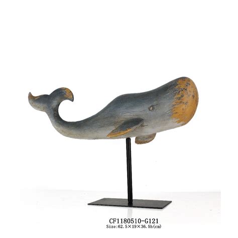 Artificial Resin Imitation Wooden Whale Sculpture With Metal Base