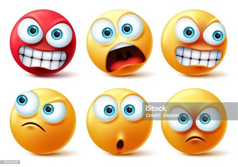 Smileys Emoticons Face Vector Set Smiley Gul Ikon Och Uttryckssymbol