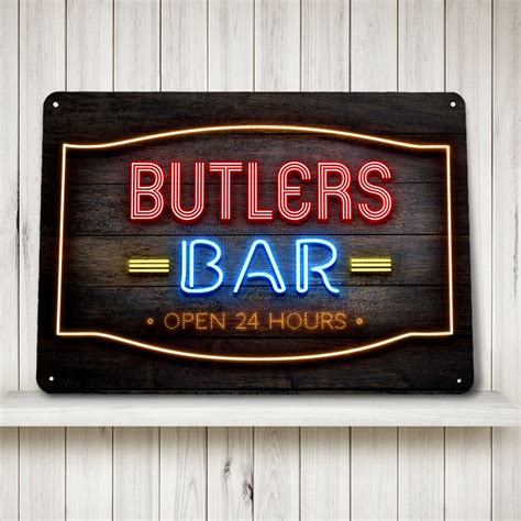 Personalised Bar Sign wood effect neon