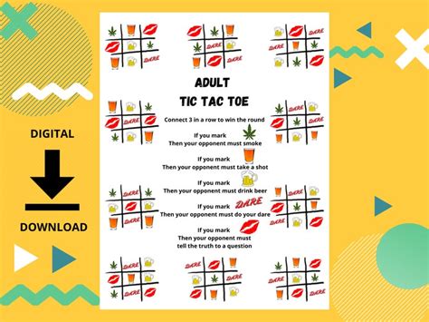 Adult Tic Tac Toe Drinking Game Smoking Game Truth Or Dare Game Instant Download Etsy