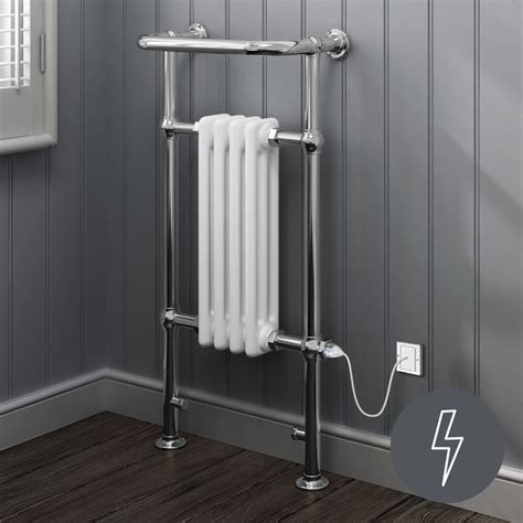 952x405mm Small Electric Traditional White Towel Rail Radiator