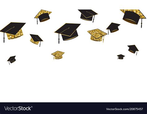 Graduate Caps Baner Black And Gold Color Vector Image