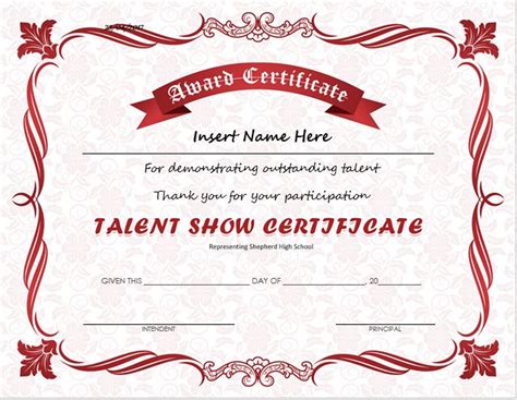 Talent Show Award Certificates For Ms Word Download Free