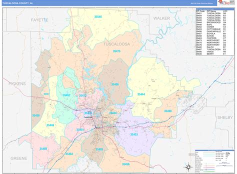 Tuscaloosa County Al Wall Map Color Cast Style By Marketmaps
