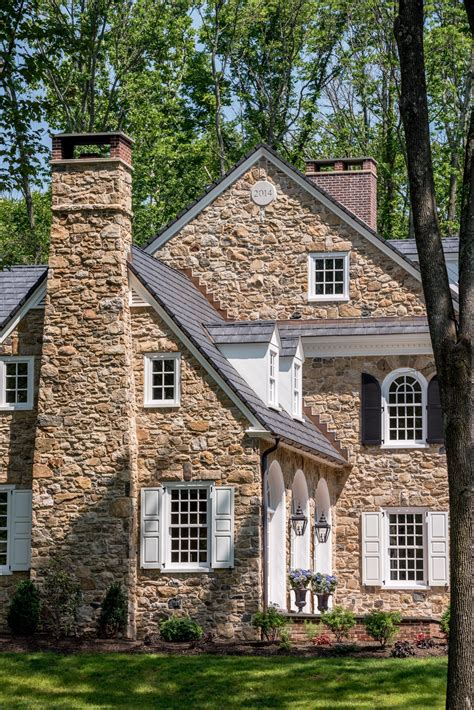 Colonial Revival Stone Farmhouse With Arch Top Window Details In Horsham Pa Stone House