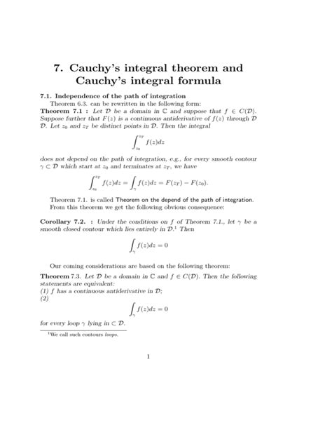 7 Cauchy`s Integral Theorem And Cauchy`s Integral Formula