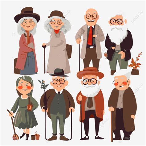 Elders Clipart Vector In The Style Of Detailed Costumes Cartoon
