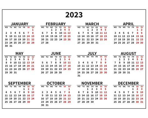 Calendário 2023 Planejamento Design Clássico Preto E Vermelho