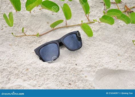 Sunglasses On The Sand Stock Image Image Of Sunny Rattan 21654397