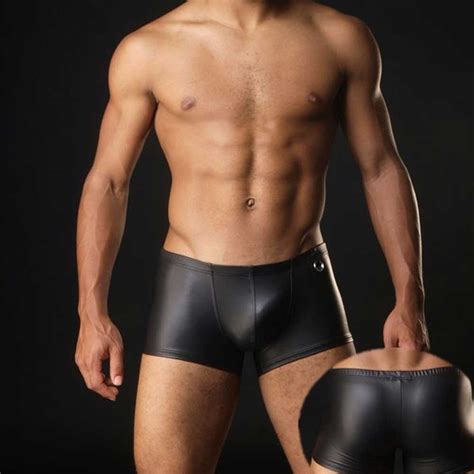 Plus Size Boxers Black Nylon Sexy Men Pu Faux Leather Underwear Boxers