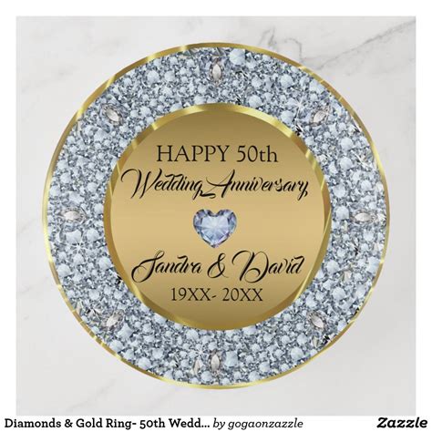 Diamonds And Gold Ring 50th Wedding Anniversary Trinket Trays Zazzle