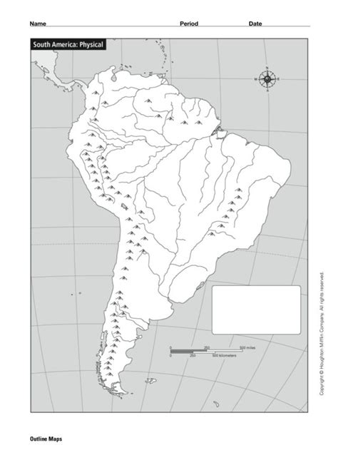 South America Physical Map Graphic Organizer For 5th 12th Grade