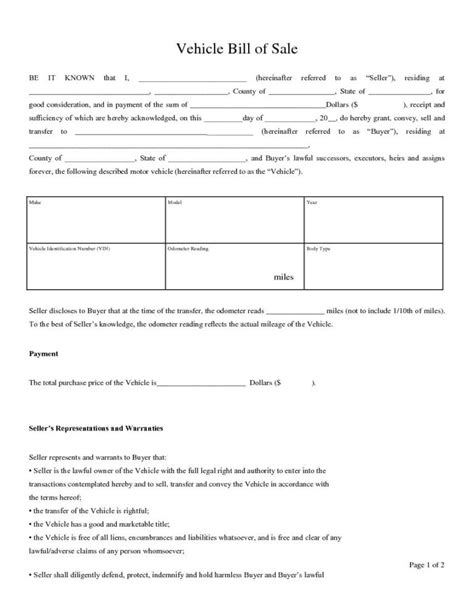 Free Template For Car Bill Of Sale Pdf Selectbda