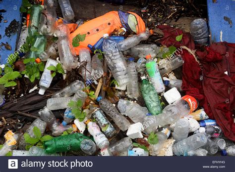 Plastic Bottles And Other Trash Polluting Beach On Bunaken Island