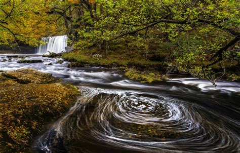 Wallpaper River Autumn Waterfall Wales Sgwd Nonsense Top Upper
