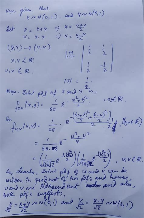suppose that x and y are independent standard normal random variables show that u } x y