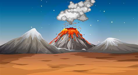 Volcano Eruption In Desert Scene At Night 1845917 Vector Art At Vecteezy