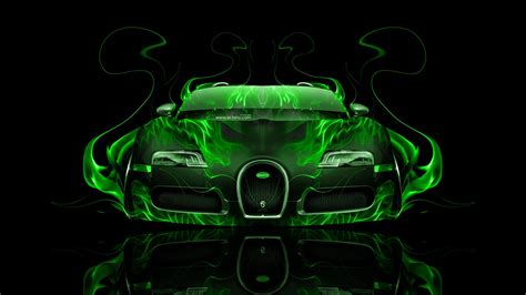 Gold Bugatti Veyron With Neon Bugatti Veyron Front Green Fire