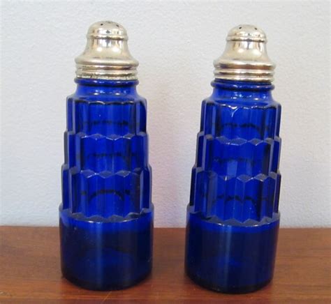 Antique Cobalt Blue Depression Glass Salt And Pepper Shakers Etsy