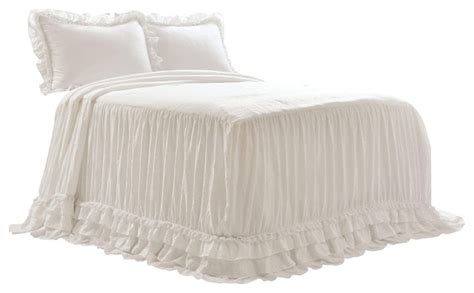 Ella Shabby Chic Ruffle Lace Bedspread White 3pc Set Queen Traditional Quilts And Quilt Sets